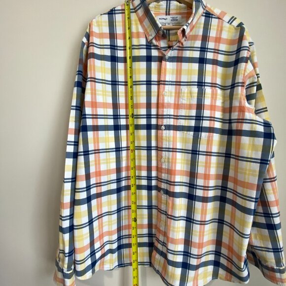 Old Navy Men's (XXL) Everyday Shirt- Regular Fit Yellow, Navy, Peach Plaid - Picture 2 of 6